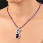 AAA Afrikanischer Amethyst Anhänger mit Kette ca. 50 cm + 5 cm Extender, 925 Silber rhodiniert ca. 42.50 ct