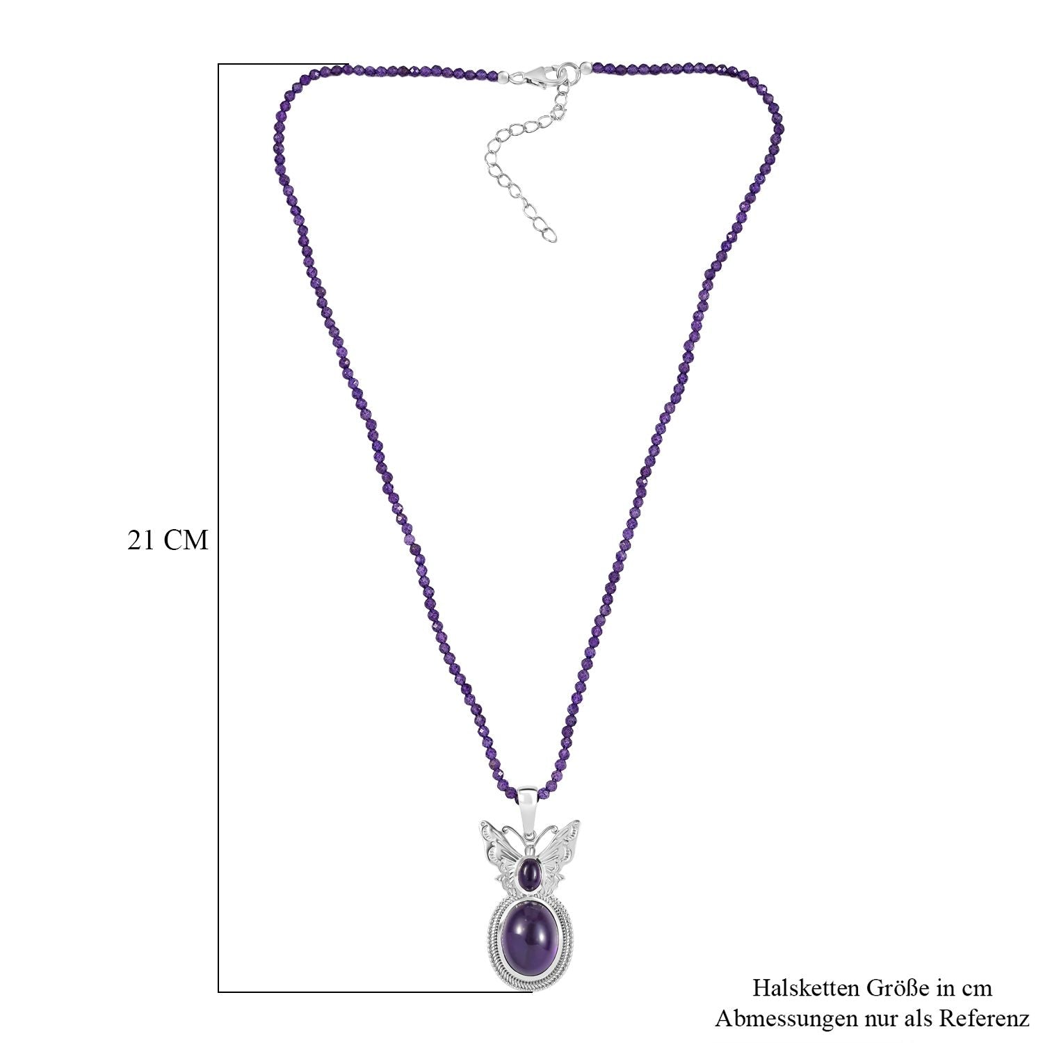 AAA Afrikanischer Amethyst Anhänger mit Kette ca. 50 cm + 5 cm Extender, 925 Silber rhodiniert ca. 42.50 ct