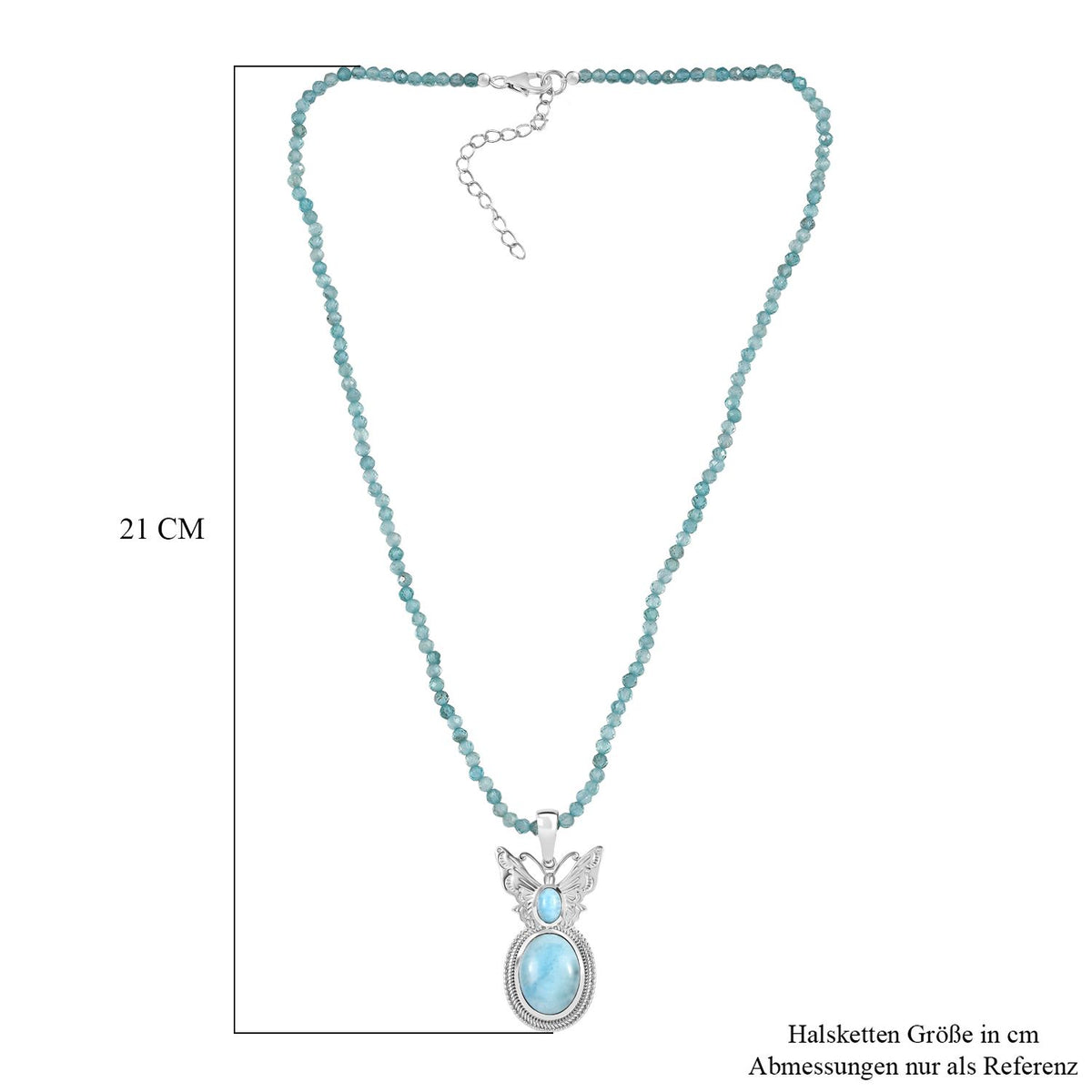 AAA Larimar Anhänger mit Kette ca. 50 cm + 5 cm Extender, 925 Silber rhodiniert ca. 47.49 ct