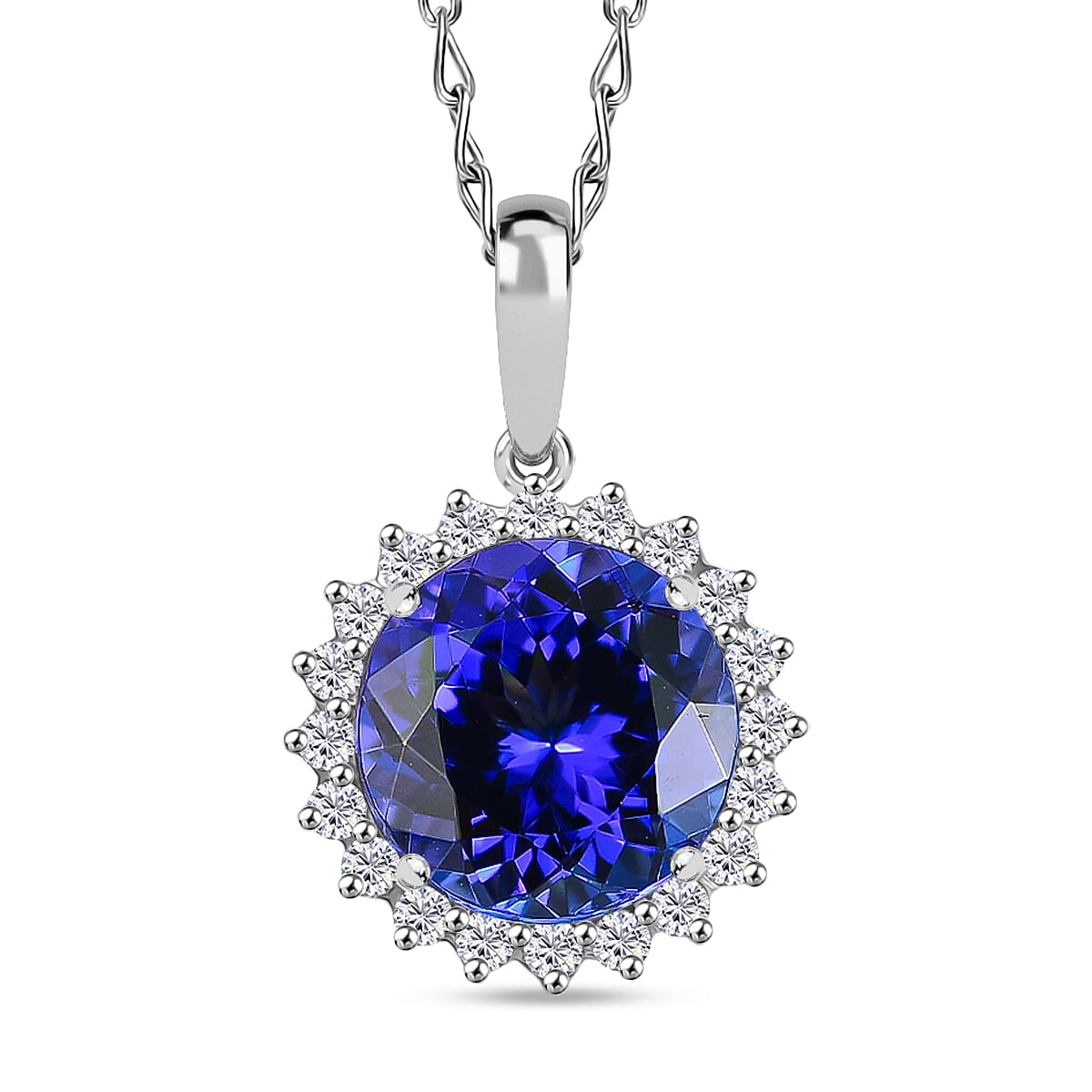 Rhapsody AAAA Tansanit, Weißer Diamant AGI zertifiziert Schmuckset ca. 50 cm 950 Platin ca. 3.60 ct