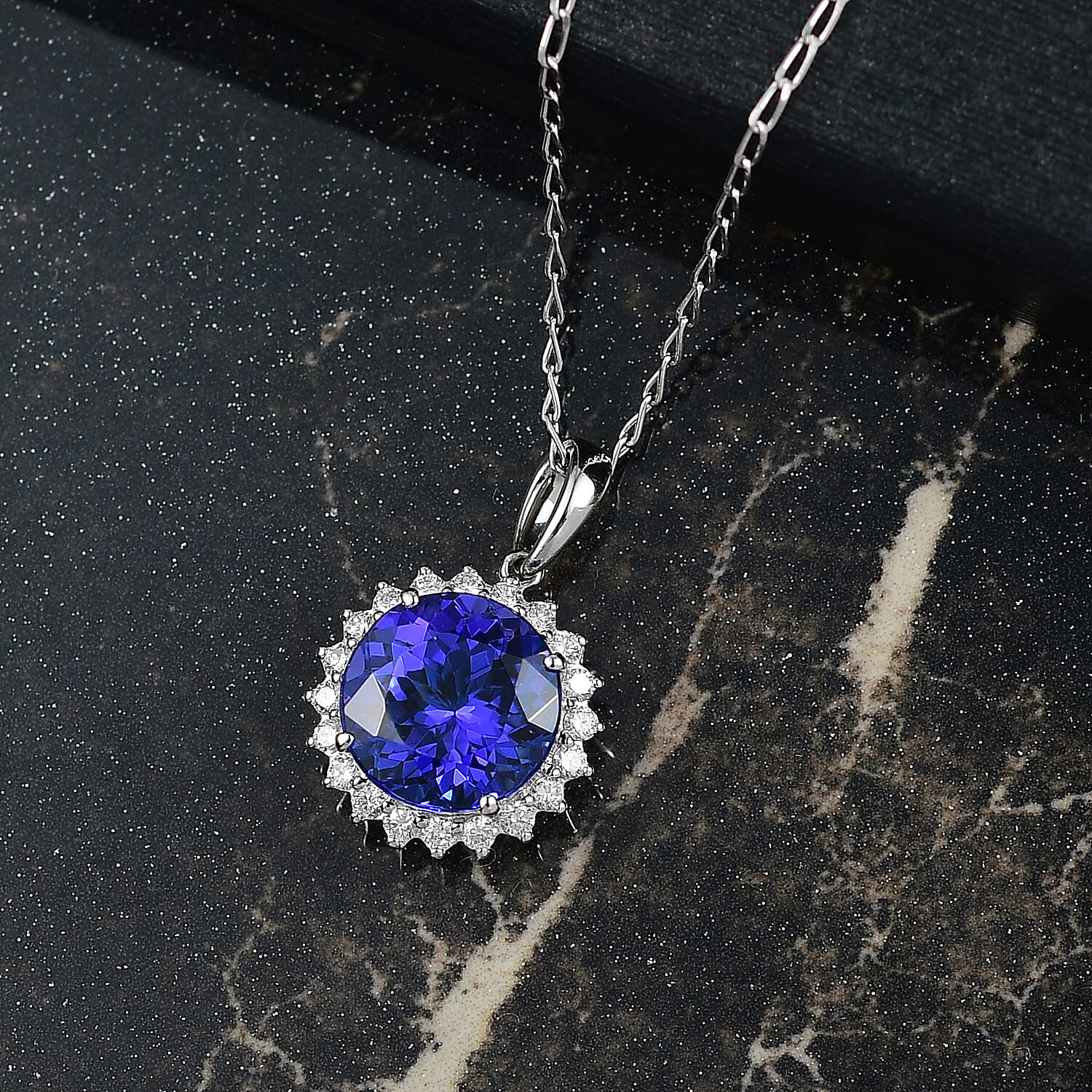 Rhapsody AAAA Tansanit, Weißer Diamant AGI zertifiziert Schmuckset ca. 50 cm 950 Platin ca. 3.60 ct