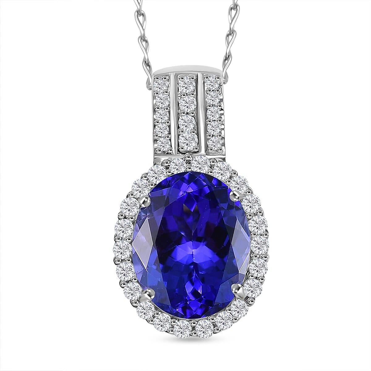 Rhapsody AAAA Tansanit, Weißer Diamant AGI zertifiziert Schmuckset ca. 50 cm 950 Platin ca. 3.65 ct
