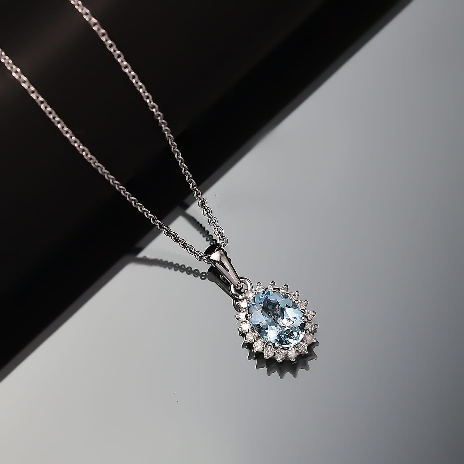 AAA Santamaria Aquamarin, Weißer Diamant AGI zertifiziert Schmuckset ca. 50 cm 585 Gold ca. 1.42 ct
