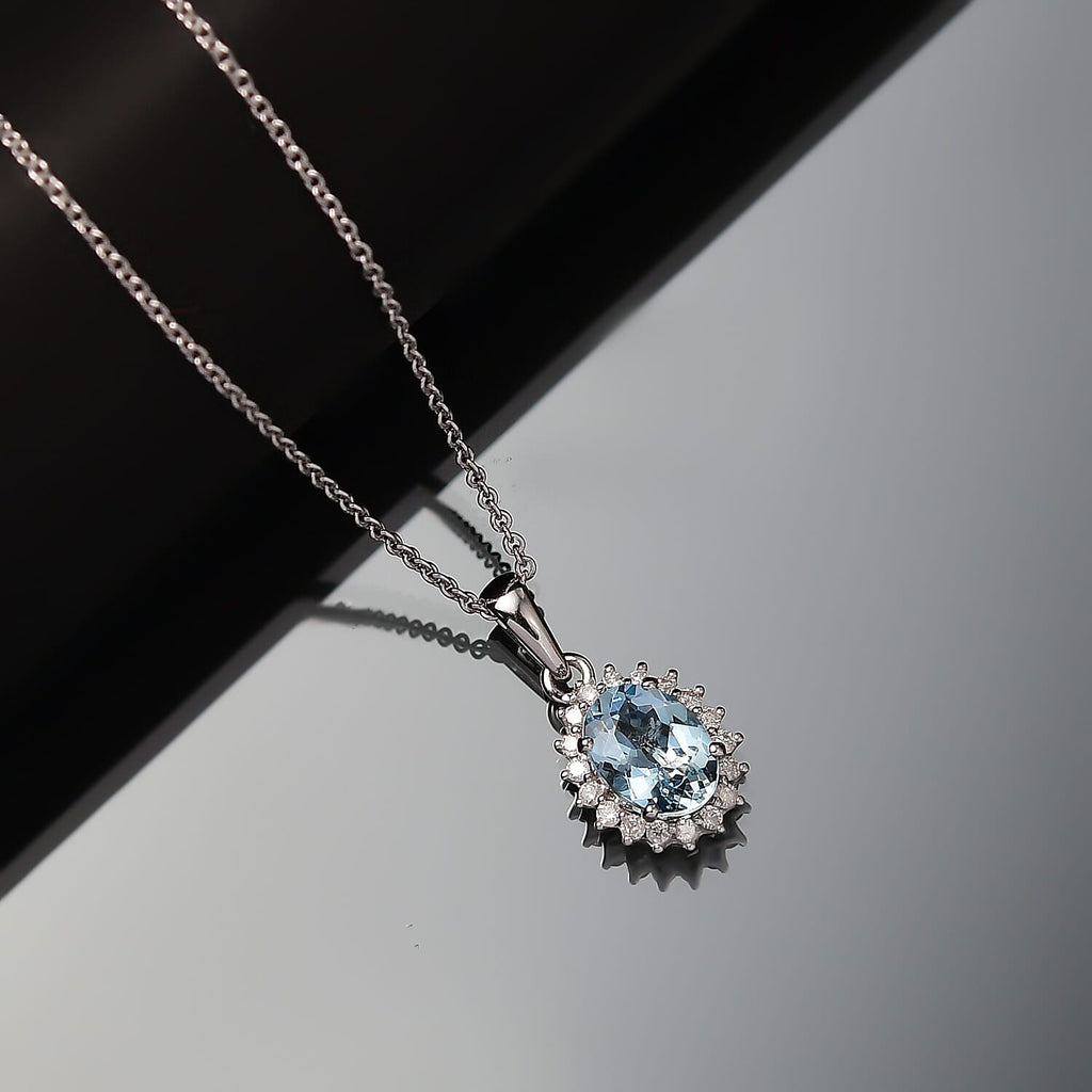 AAA Santamaria Aquamarin, Weißer Diamant AGI zertifiziert Schmuckset ca. 50 cm 585 Gold ca. 1.42 ct