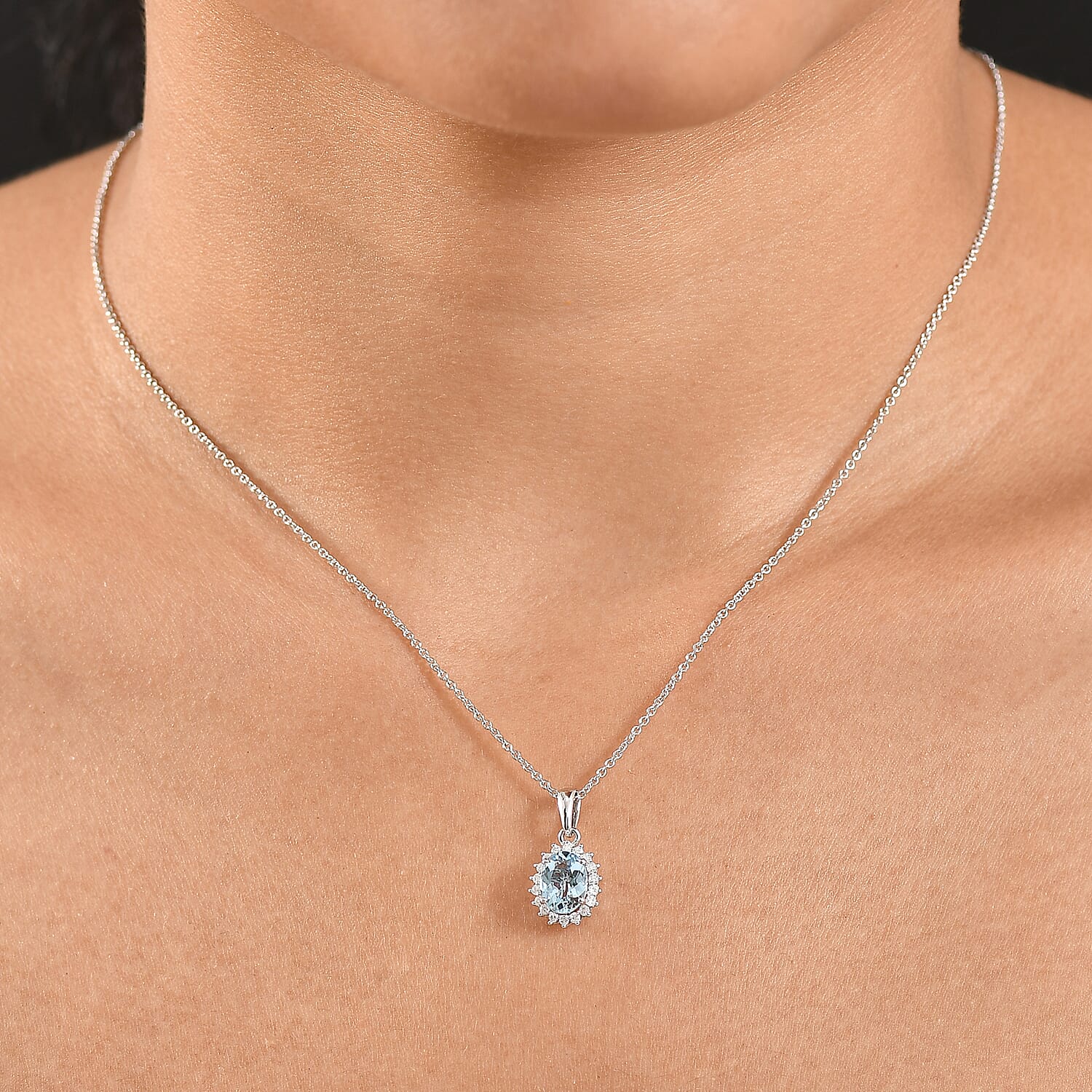 AAA Santamaria Aquamarin, Weißer Diamant AGI zertifiziert Schmuckset ca. 50 cm 585 Gold ca. 1.42 ct