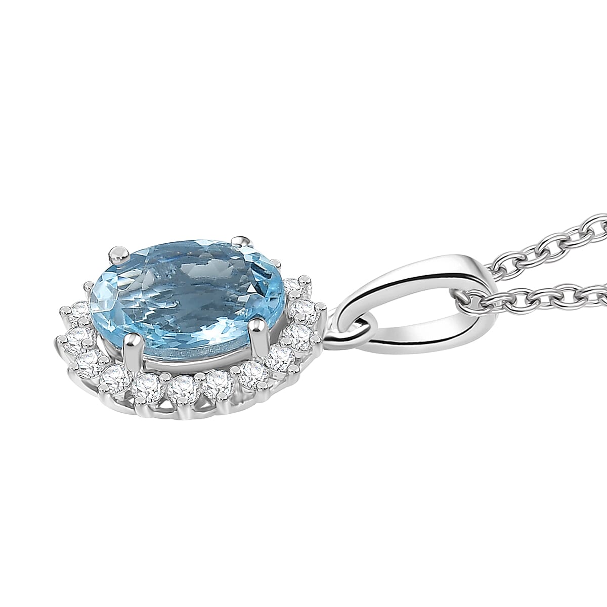 AAA Santamaria Aquamarin, Weißer Diamant AGI zertifiziert Schmuckset ca. 50 cm 585 Gold ca. 1.42 ct