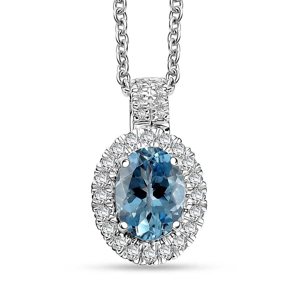 LUXORO AAA Santamaria Aquamarin, Weißer Diamant AGI zertifiziert Schmuckset ca. 50 cm 585 Gold ca. 1.46 ct