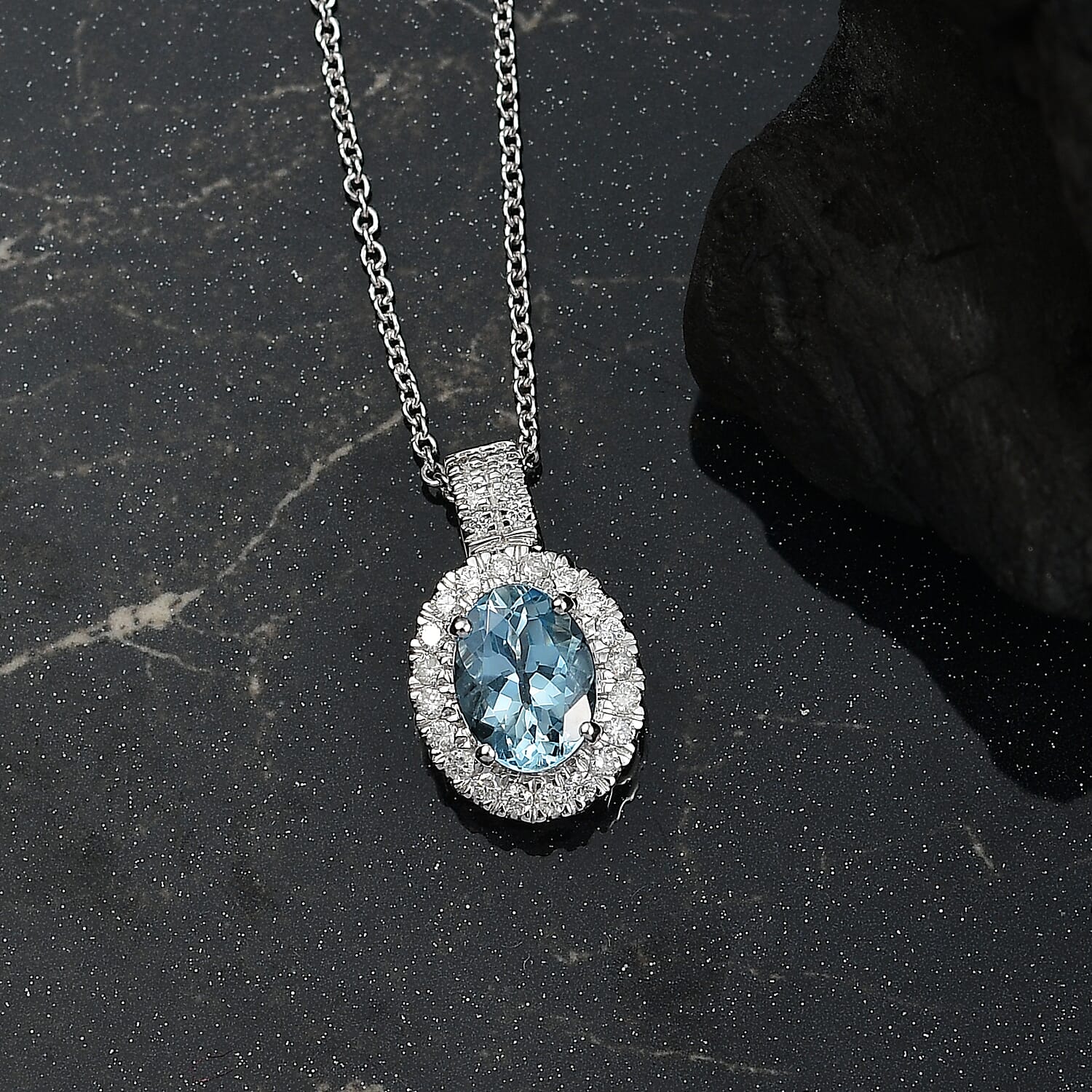 LUXORO AAA Santamaria Aquamarin, Weißer Diamant AGI zertifiziert Schmuckset ca. 50 cm 585 Gold ca. 1.46 ct