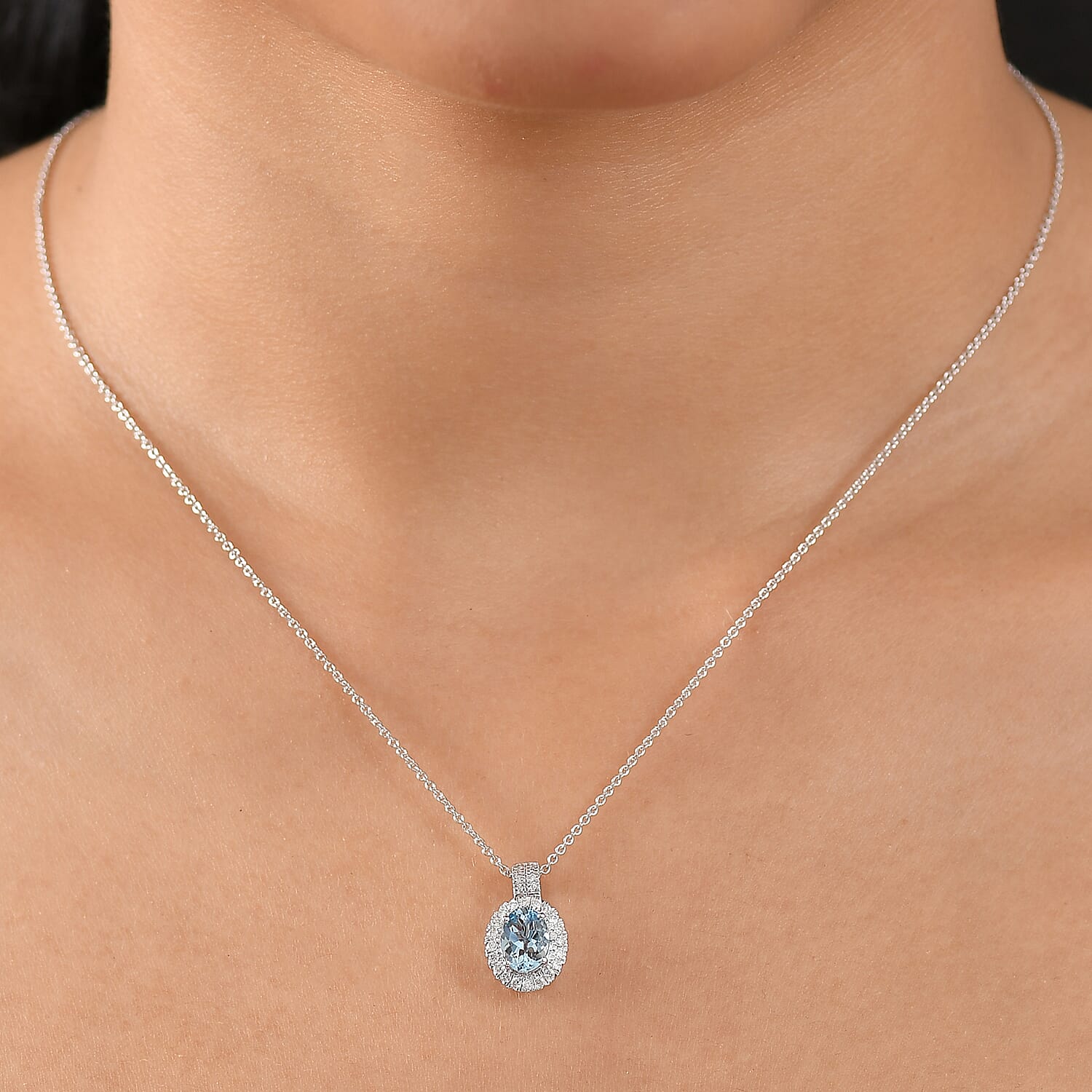 LUXORO AAA Santamaria Aquamarin, Weißer Diamant AGI zertifiziert Schmuckset ca. 50 cm 585 Gold ca. 1.46 ct