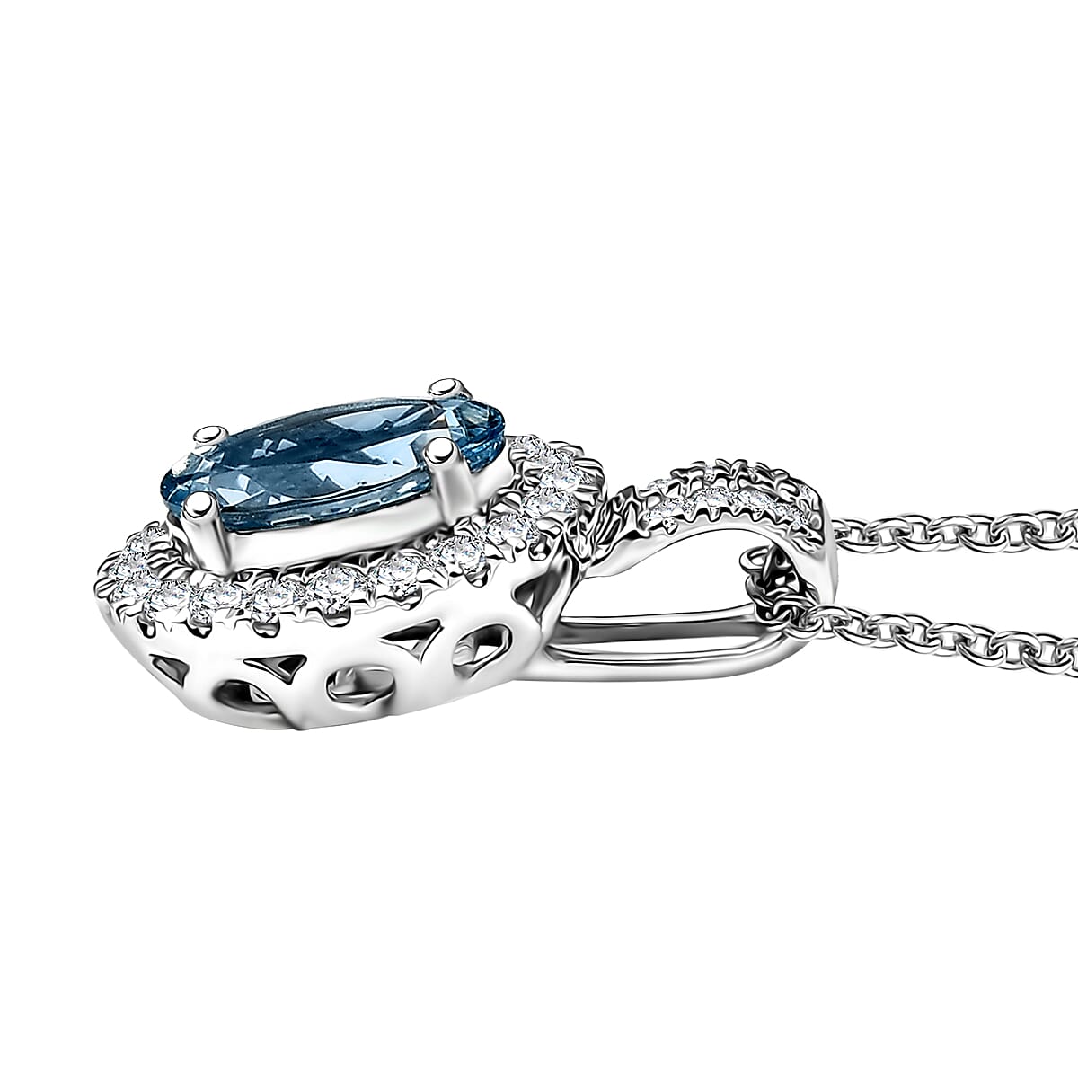 LUXORO AAA Santamaria Aquamarin, Weißer Diamant AGI zertifiziert Schmuckset ca. 50 cm 585 Gold ca. 1.46 ct