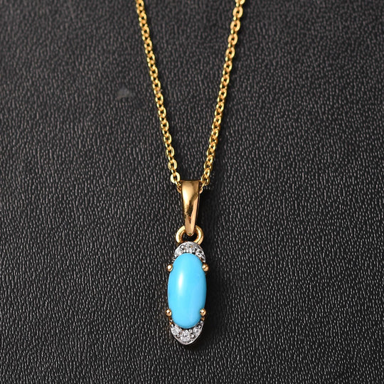 AA Sleeping Beauty Türkis, Weißer Zirkon Schmuckset 925 Silber 750 Gelb Vergoldet ca. 0,63 ct.