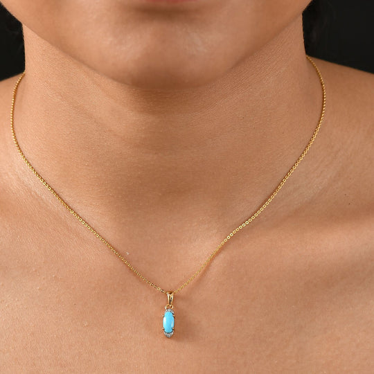 AA Sleeping Beauty Türkis, Weißer Zirkon Schmuckset 925 Silber 750 Gelb Vergoldet ca. 0,63 ct.