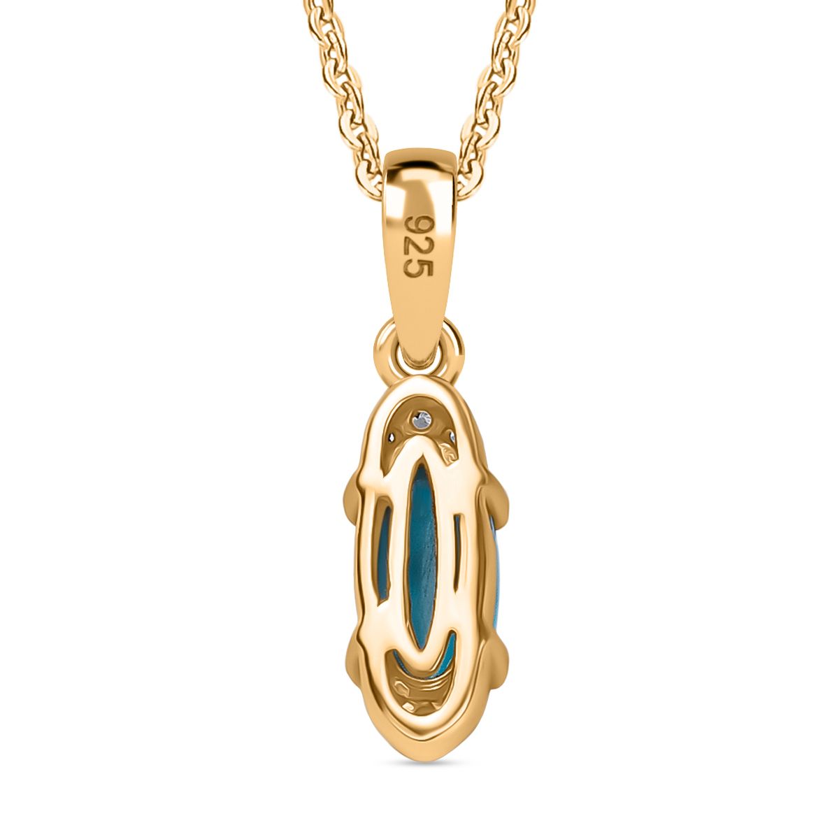 AA Sleeping Beauty Türkis, Weißer Zirkon Schmuckset 925 Silber 750 Gelb Vergoldet ca. 0,63 ct.