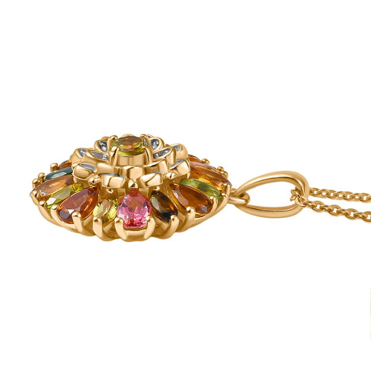 Naturblüte-Mehrfarbig-Turmalin Schmuckset 925 Silber 750 Gelbgold Vermeil ca. 2,83 ct.