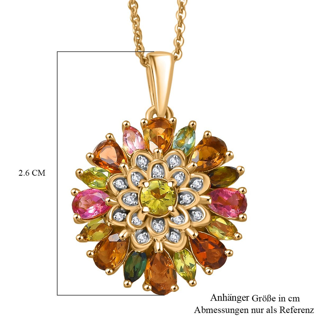 Naturblüte-Mehrfarbig-Turmalin Schmuckset 925 Silber 750 Gelbgold Vermeil ca. 2,83 ct.