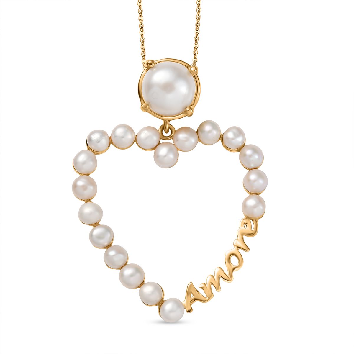 GP Amore Kollektion - Süßwasserperle und blauer Saphir Anhänger mit 45cm Kette, 925 Silber Gelbgold Vermeil