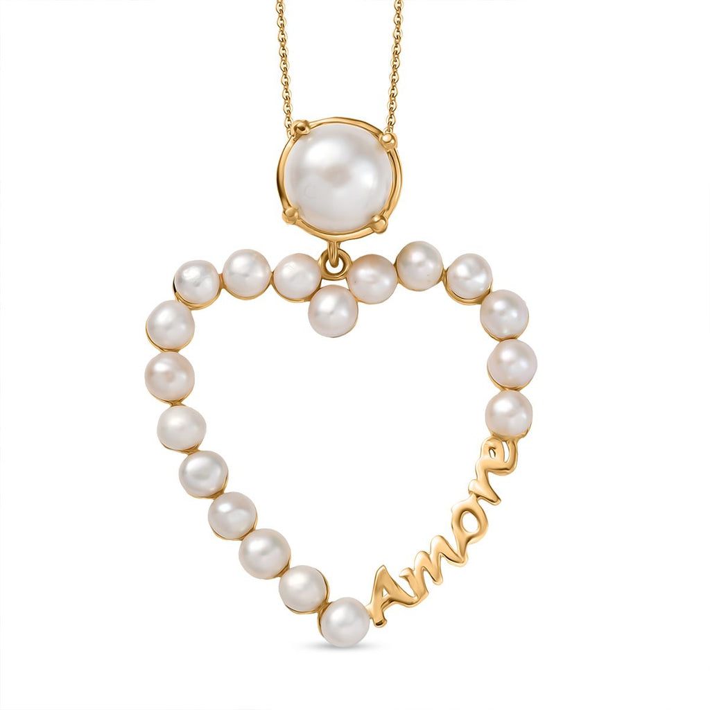 GP Amore Kollektion -Süßwasser Perle (8 mm) Anhänger mit Kette ca. 45 cm 925 Silber 750 Gelbgold Vermeil