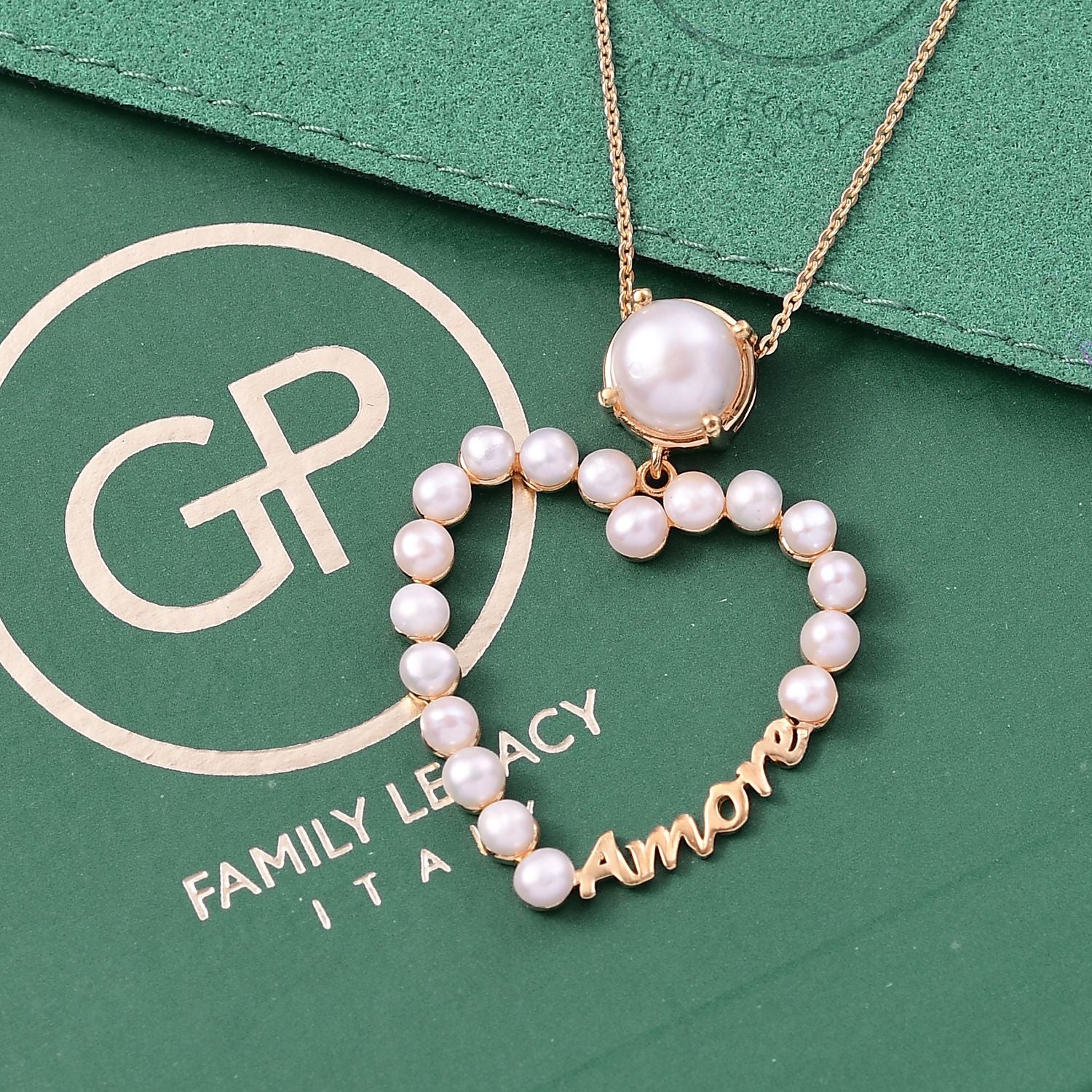 GP Amore Kollektion - Süßwasserperle und blauer Saphir Anhänger mit 45cm Kette, 925 Silber Gelbgold Vermeil