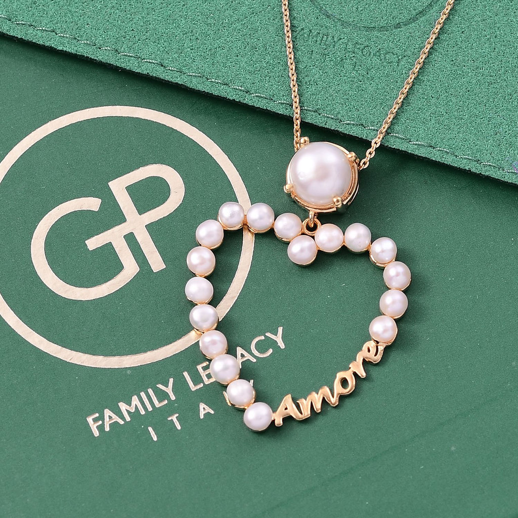 GP Amore Kollektion -Süßwasser Perle (8 mm) Anhänger mit Kette ca. 45 cm 925 Silber 750 Gelbgold Vermeil