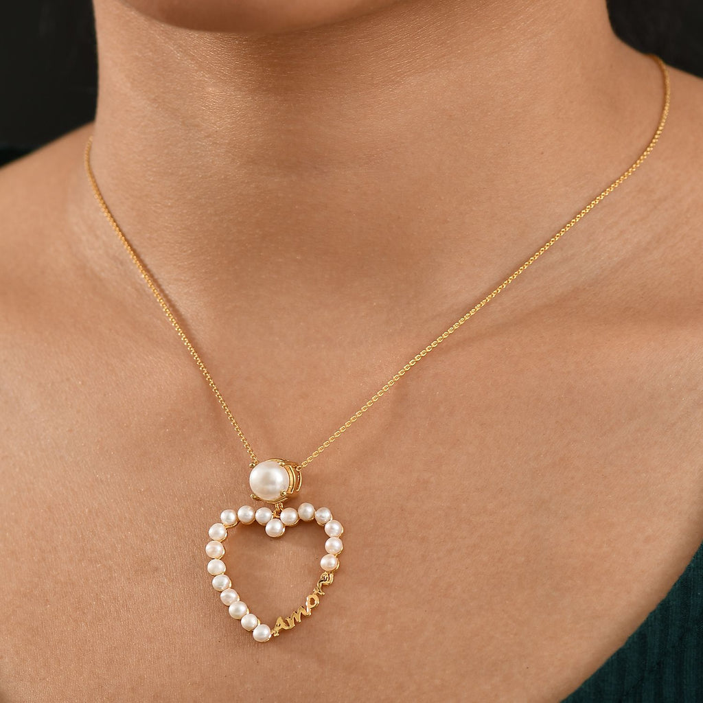 GP Amore Kollektion -Süßwasser Perle (8 mm) Anhänger mit Kette ca. 45 cm 925 Silber 750 Gelbgold Vermeil