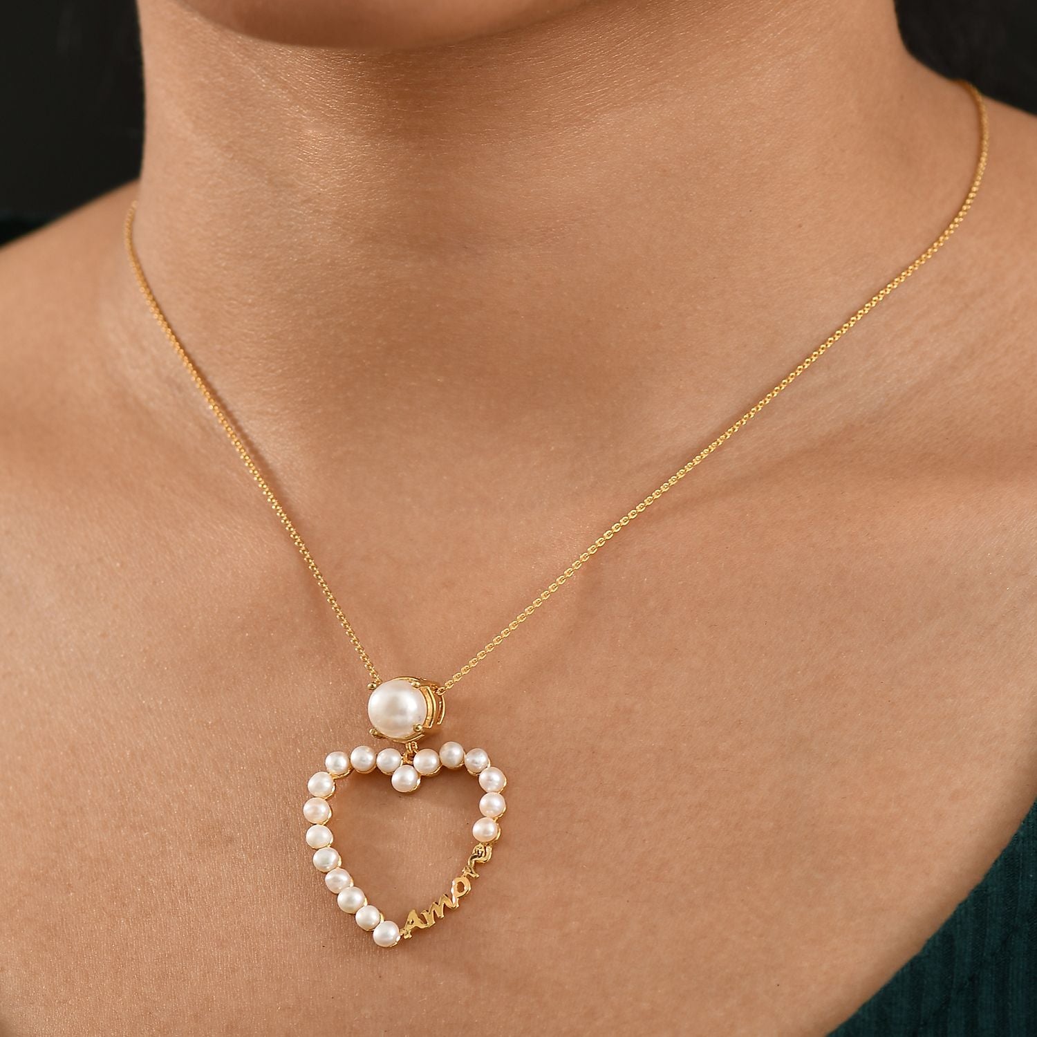 GP Amore Kollektion -Süßwasser Perle (8 mm) Anhänger mit Kette ca. 45 cm 925 Silber 750 Gelbgold Vermeil