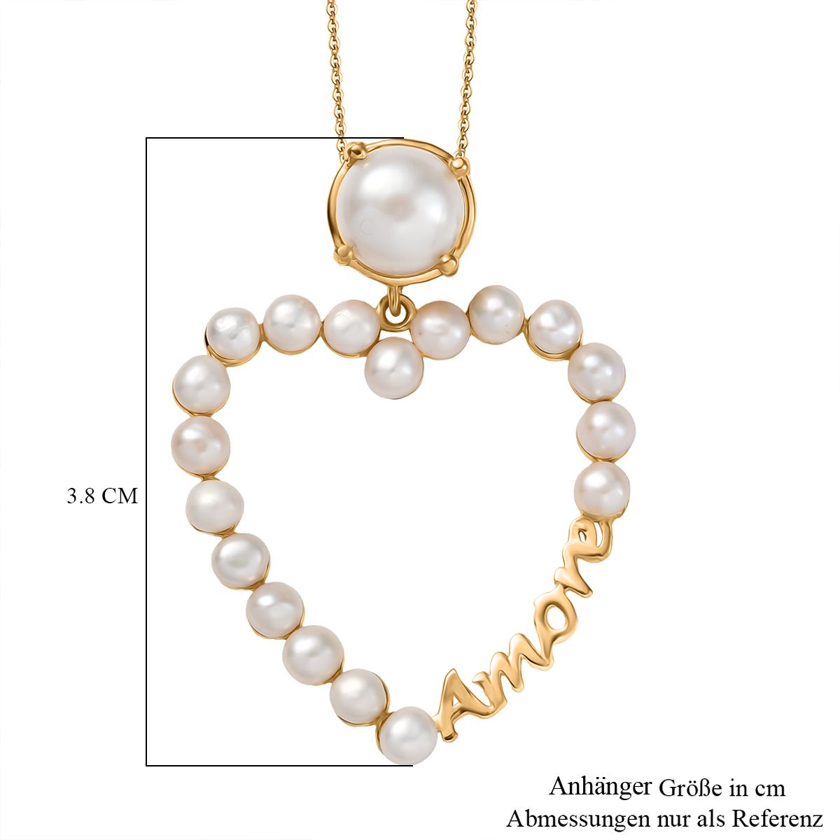 GP Amore Kollektion - Süßwasserperle und blauer Saphir Anhänger mit 45cm Kette, 925 Silber Gelbgold Vermeil