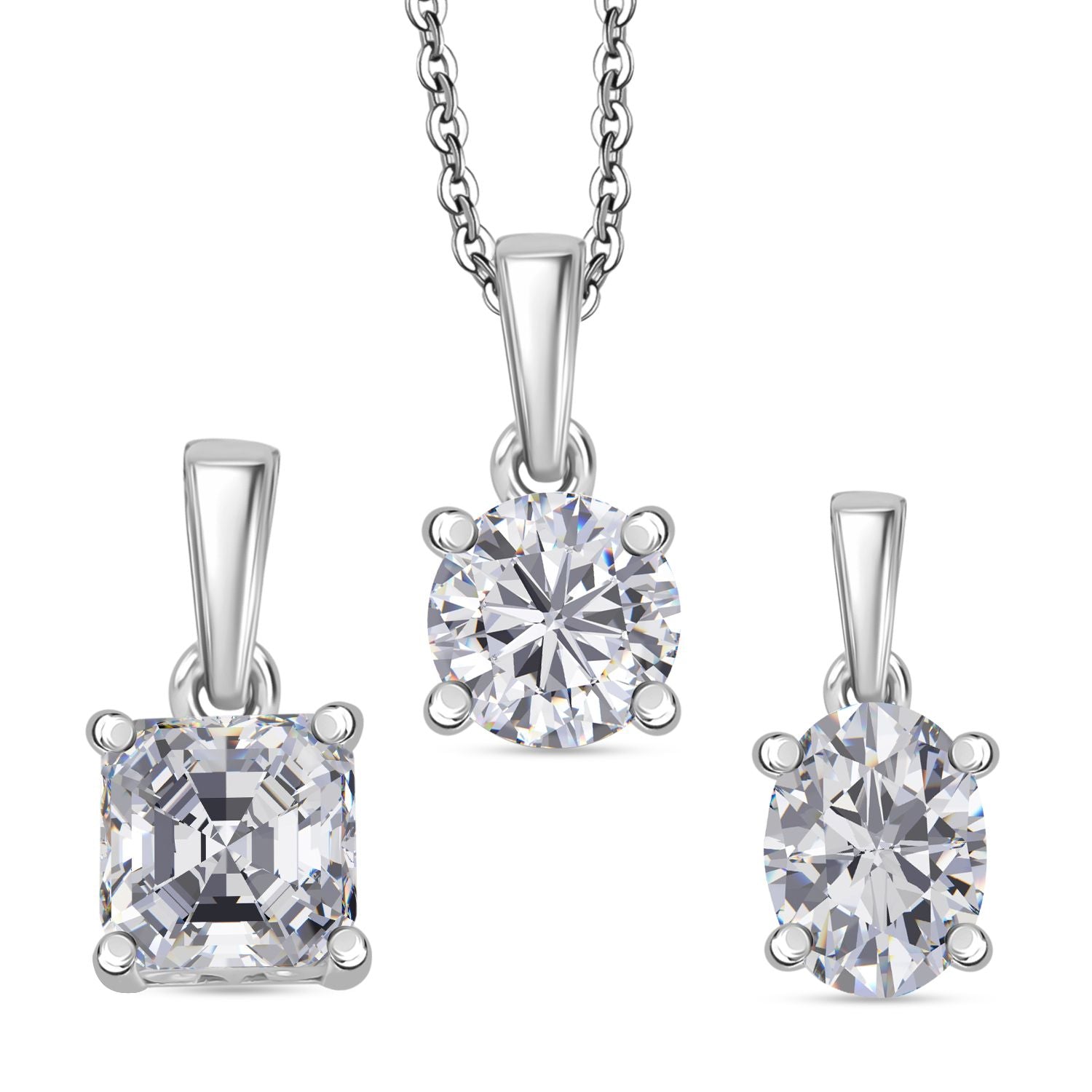 3er Set - Moissanit Anhänger, 925 Silber rhodiniert ca. 2.65 ct