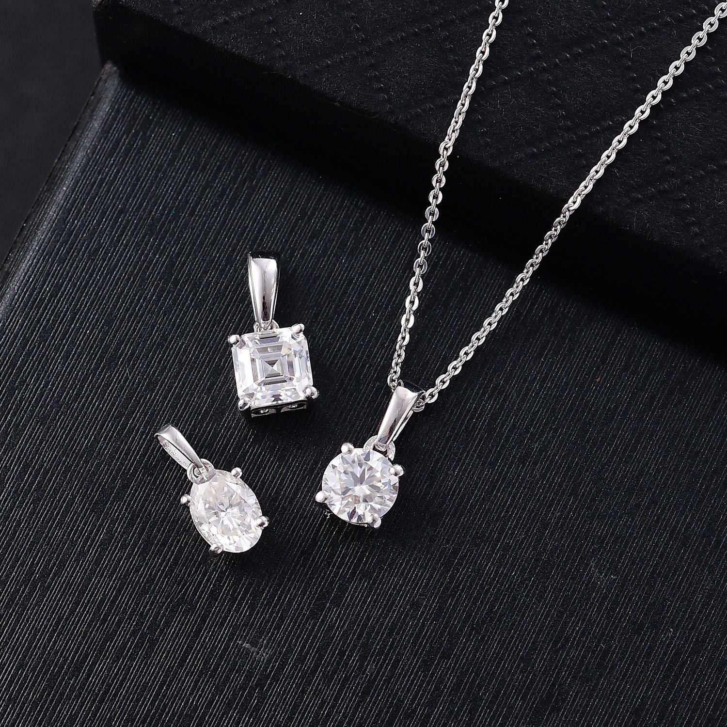 3er Set - Moissanit Anhänger, 925 Silber rhodiniert ca. 2.65 ct
