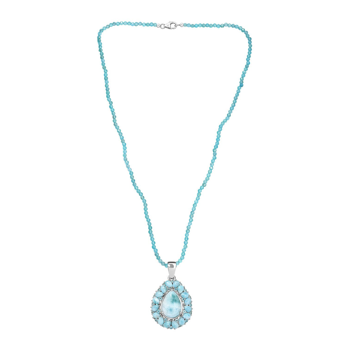 D'joy AA Larimar Anhänger mit Apatit Halskette ca. 50 cm, 925 Silber rhodiniert ca. 50.32 ct