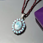 D joy AA Larimar Anhänger mit Rhodolith Granat Halskette, 925 Silber rhodiniert ca. 59.74 ct