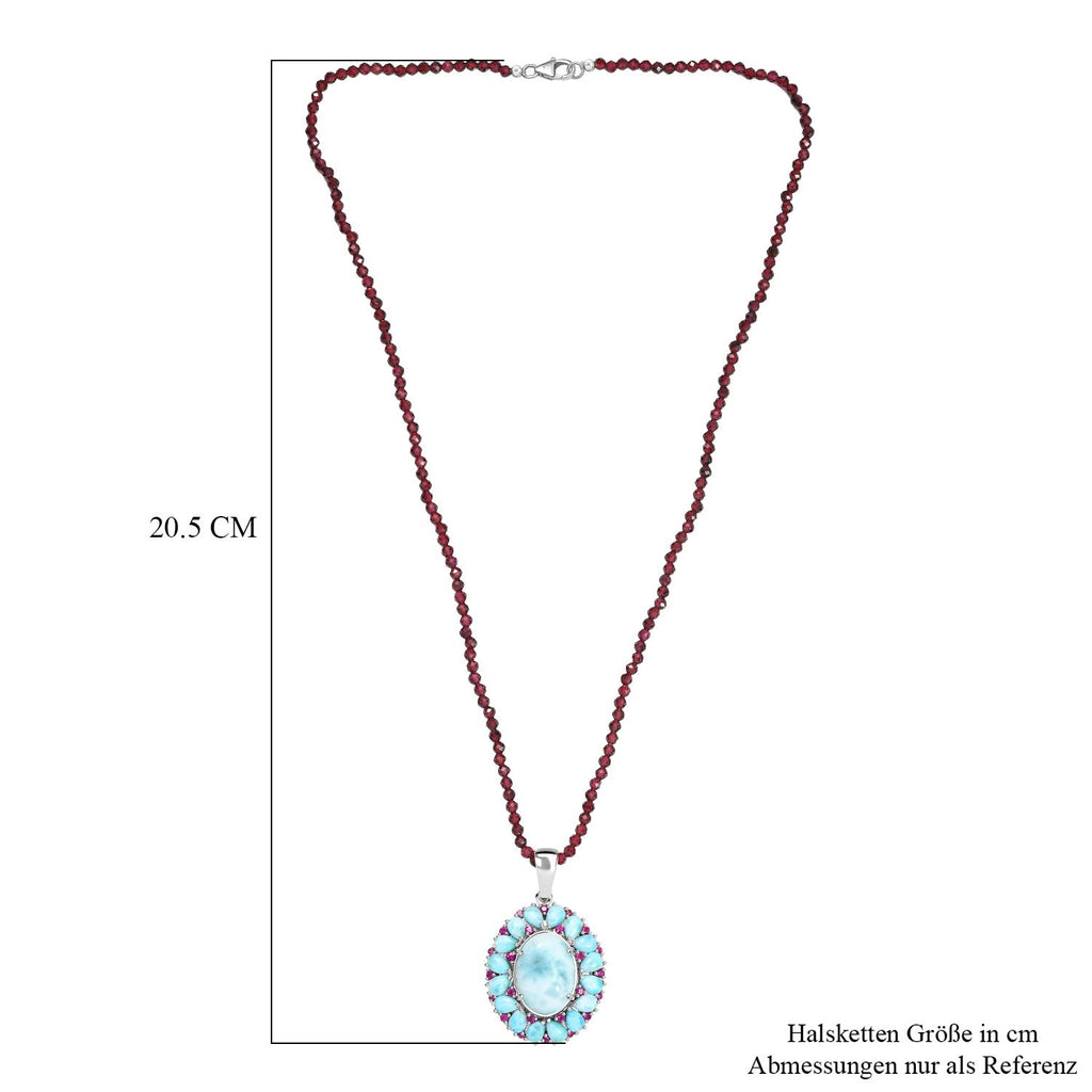 D joy AA Larimar Anhänger mit Rhodolith Granat Halskette, 925 Silber rhodiniert ca. 59.74 ct