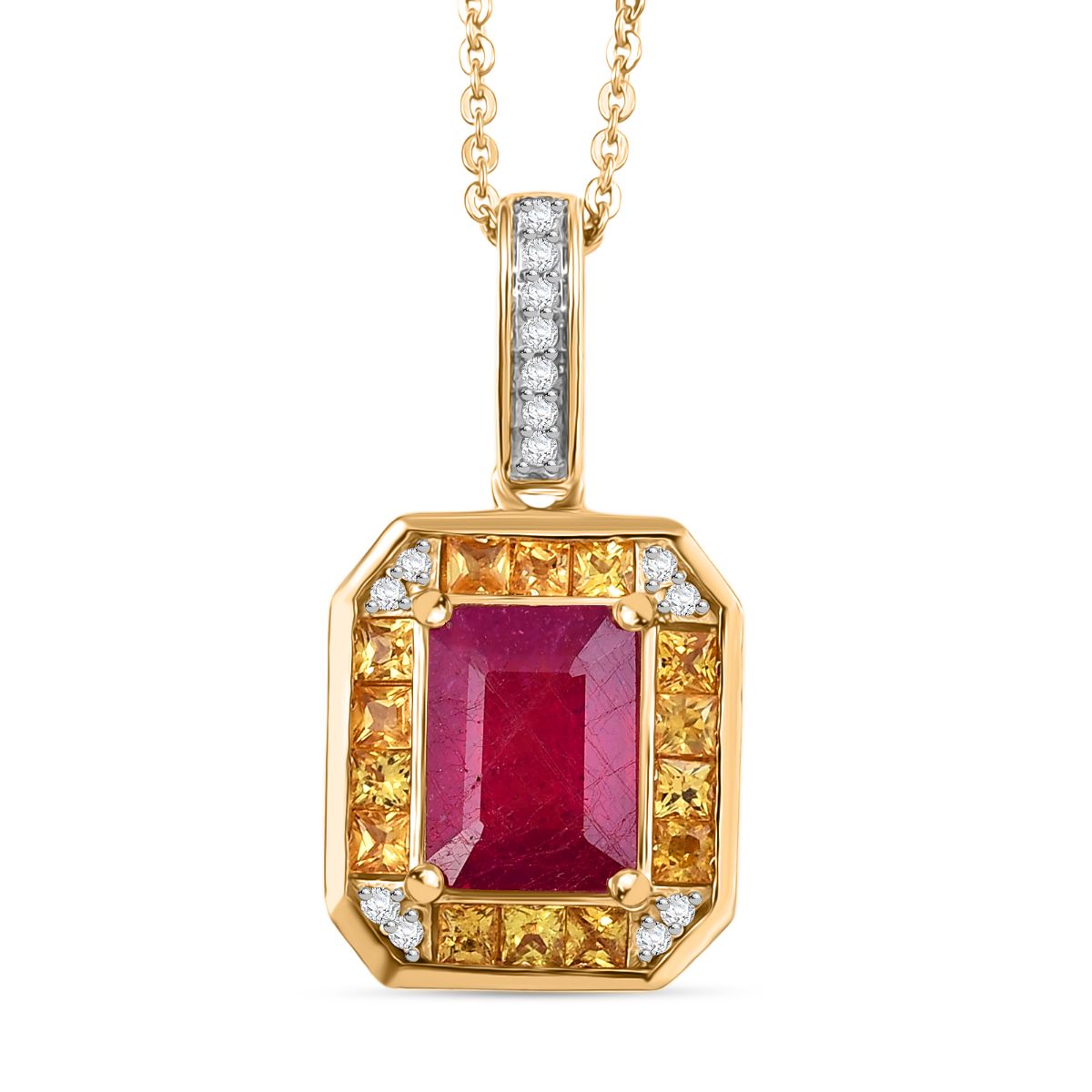 D'Joy AA Afrikanischer Rubin (Fissure gefüllt), Gelber Saphir Anhänger mit Kette ca. 50 cm 925 Silber 750 Gelbgold Vermeil ca. 2.81 ct