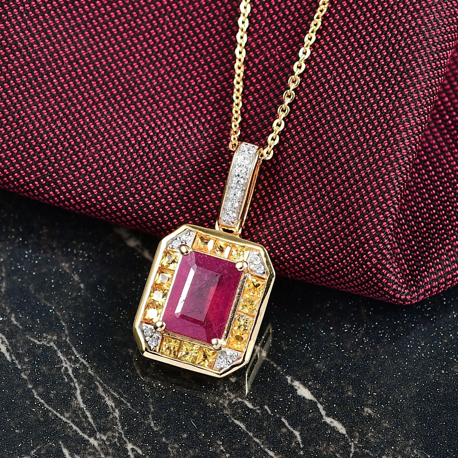 D'Joy AA Afrikanischer Rubin (Fissure gefüllt), Gelber Saphir Anhänger mit Kette ca. 50 cm 925 Silber 750 Gelbgold Vermeil ca. 2.81 ct