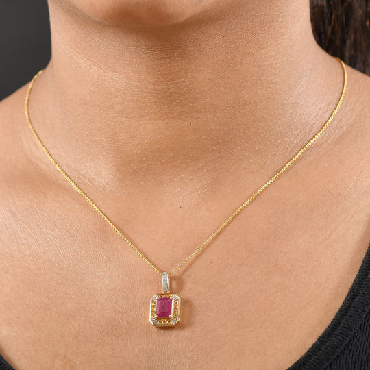 D'Joy AA Afrikanischer Rubin (Fissure gefüllt), Gelber Saphir Anhänger mit Kette ca. 50 cm 925 Silber 750 Gelbgold Vermeil ca. 2.81 ct