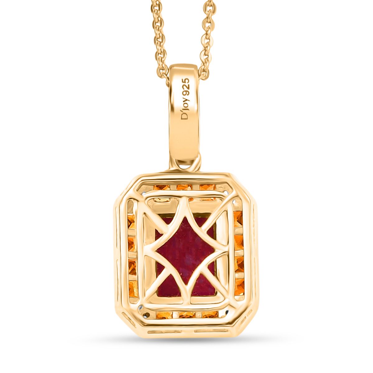 D'Joy AA Afrikanischer Rubin (Fissure gefüllt), Gelber Saphir Anhänger mit Kette ca. 50 cm 925 Silber 750 Gelbgold Vermeil ca. 2.81 ct