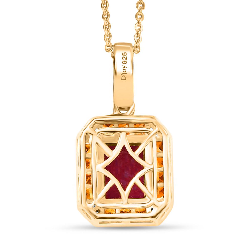 D'Joy AA Afrikanischer Rubin (Fissure gefüllt), Gelber Saphir Anhänger mit Kette ca. 50 cm 925 Silber 750 Gelbgold Vermeil ca. 2.81 ct