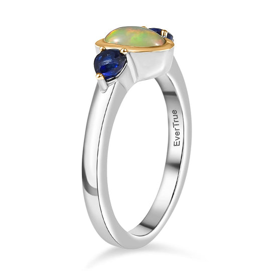2er Set - AA Natürlicher, äthiopischer Welo Opal, Masaola Saphir (Fissure gefüllt) Anhänger mit Kette und Ring, Größe (18.00), Gelbes Messing, ca. 1.78 ct.