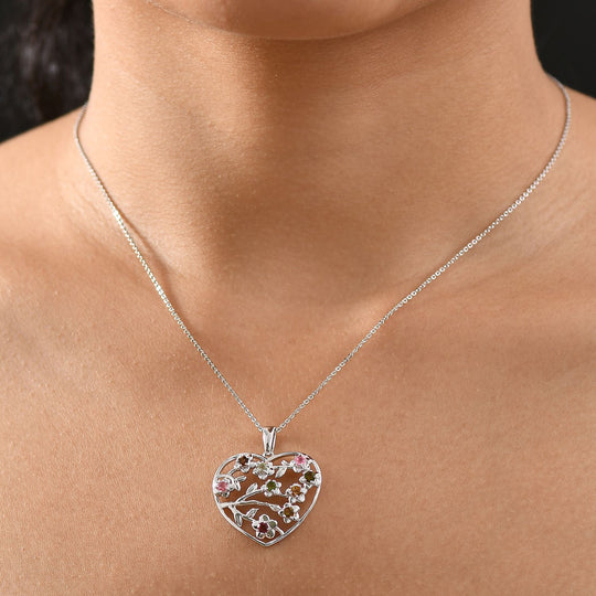 D joy Mehrfarbiger-Turmalin Anhänger mit Kette, 925 Silber platiniert ca. 0,72 ct.