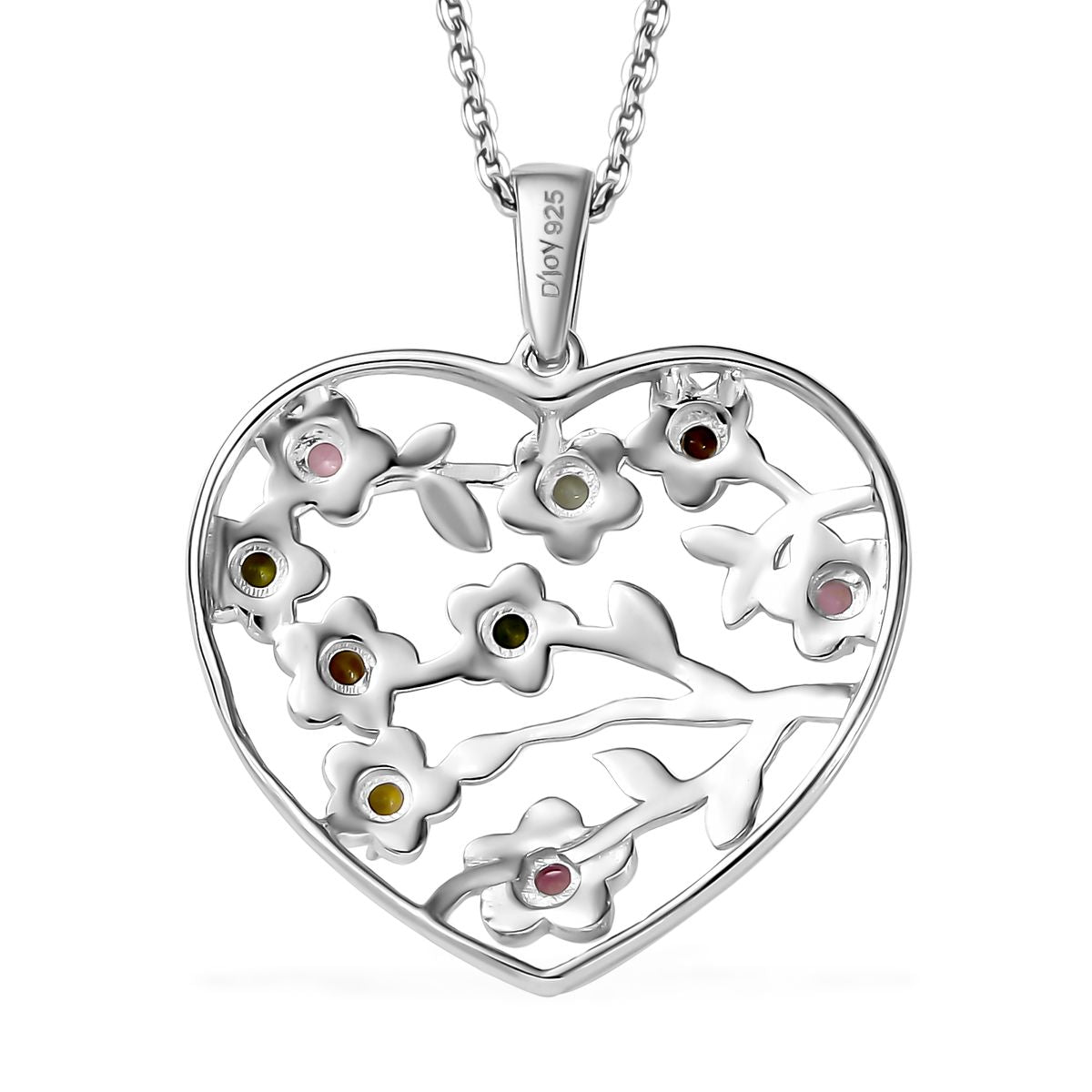 D joy Mehrfarbiger-Turmalin Anhänger mit Kette, 925 Silber platiniert ca. 0,72 ct.