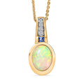D joy Natürlicher, äthiopischer Welo Opal, Ceylon-Saphir Anhänger mit Kette, 925 Silber 750 Gelbgold Vermeil ca. 1.32 ct