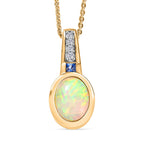 D joy Natürlicher, äthiopischer Welo Opal, Ceylon-Saphir Anhänger mit Kette, 925 Silber 750 Gelbgold Vermeil ca. 1.32 ct