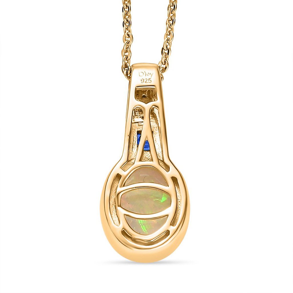 D joy Natürlicher, äthiopischer Welo Opal, Ceylon-Saphir Anhänger mit Kette, 925 Silber 750 Gelbgold Vermeil ca. 1.32 ct