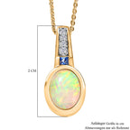 D joy Natürlicher, äthiopischer Welo Opal, Ceylon-Saphir Anhänger mit Kette, 925 Silber 750 Gelbgold Vermeil ca. 1.32 ct