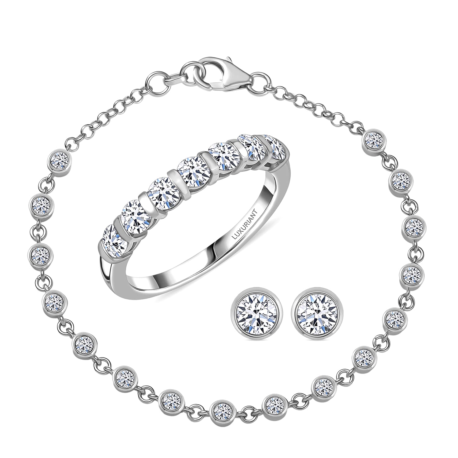 LUXURIANT DIAMOND - Lab Grown Diamant Schmuckset 925 Silber Rhodiniert (Größe 17) (10-15 Werktage Lieferzeit) ca. 2.75 ct
