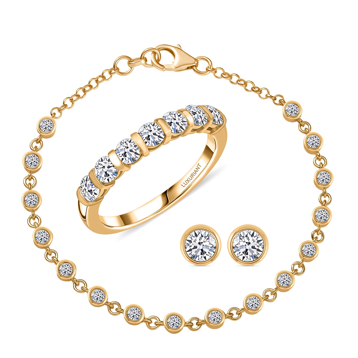 LUXURIANT DIAMOND - Lab Grown Diamant Schmuckset 925 Silber 750 Gelbgold vermeil (Größe 17) (10-15 Werktage Lieferzeit) ca. 2.75 ct