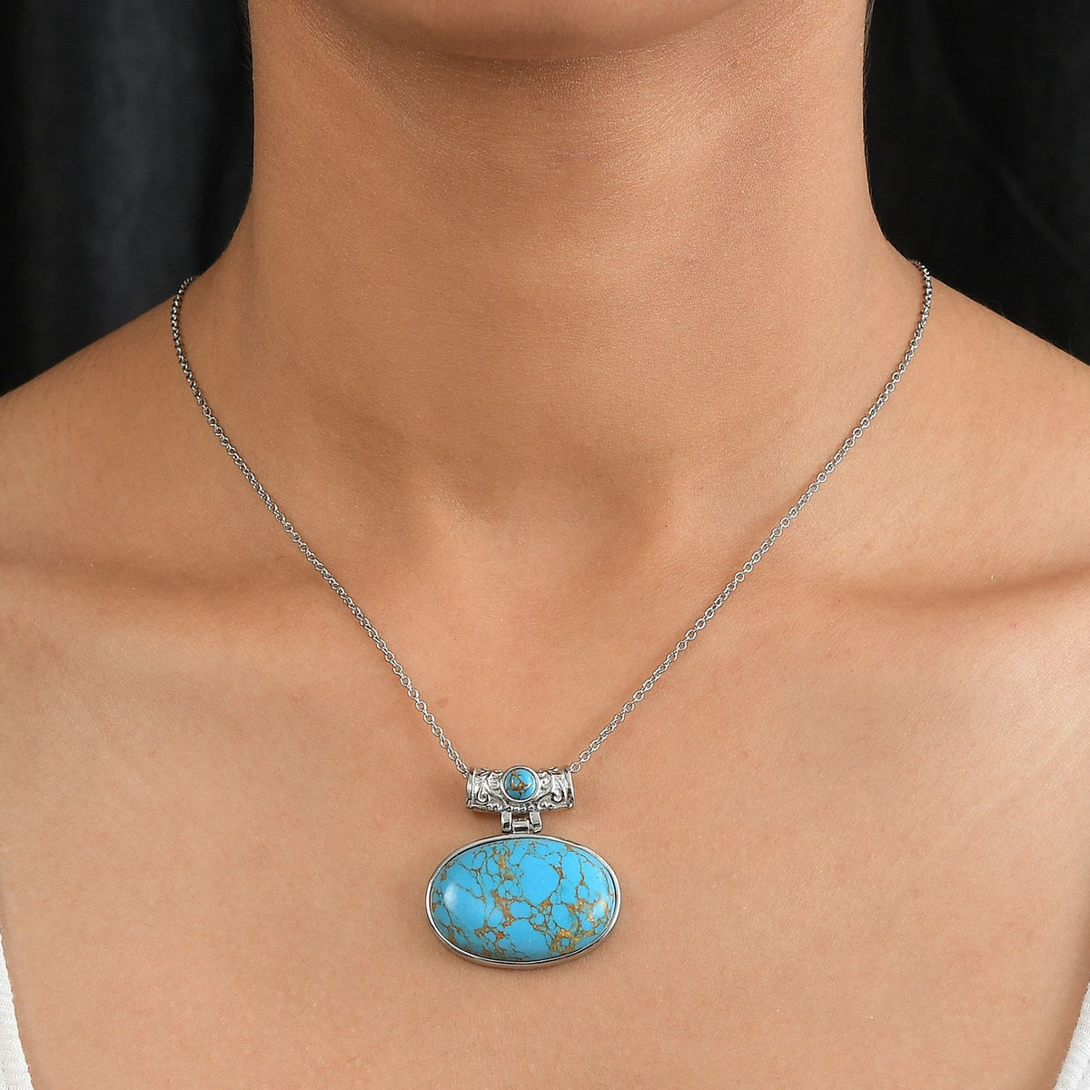 Blaues Türkis Schmuckset Edelstahl ca. 80.50 ct