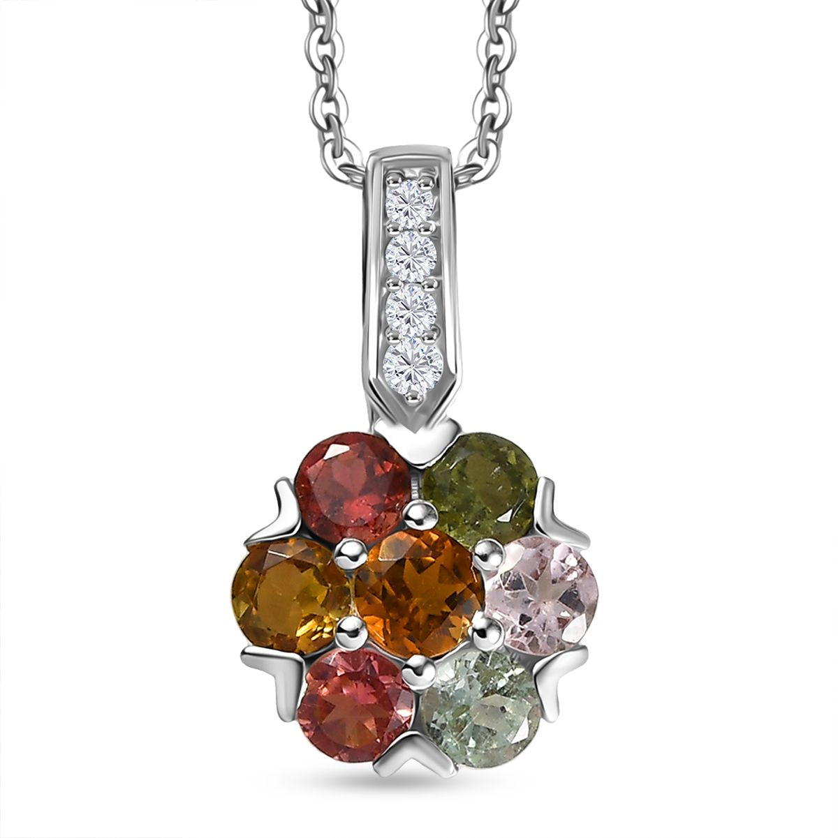 D'joy Mehrfarbiger-Turmalin Anhänger mit Kette ca. 50 cm, 925 Silber platiniert ca. 1.49 ct