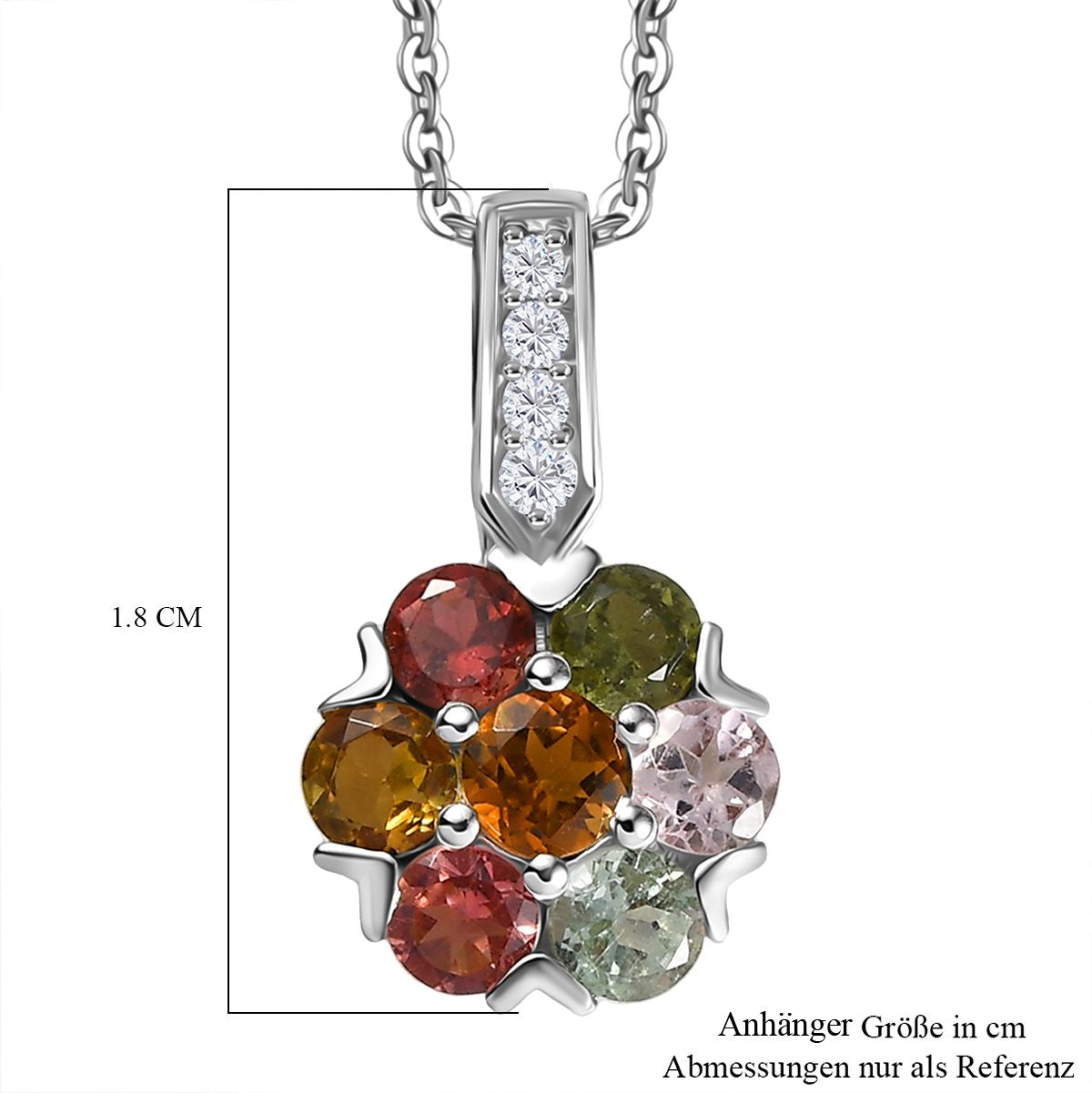 D'joy Mehrfarbiger-Turmalin Anhänger mit Kette ca. 50 cm, 925 Silber platiniert ca. 1.49 ct