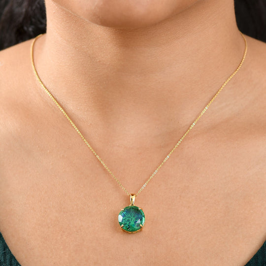 D joy Pfau Quarz Triplette Anhänger mit Kette, 925 Silber 750 Gelbgold Vermeil ca. 11.34 ct