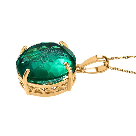 D joy Pfau Quarz Triplette Anhänger mit Kette, 925 Silber 750 Gelbgold Vermeil ca. 11.34 ct